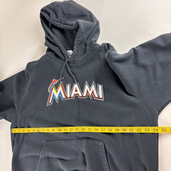 Majestic Miami Marlins Hoodie Men Large Fleece Pullover Sweatshirt Black - Picture 6 of 8